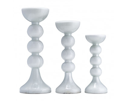 Sagebrook 13" Glass Bubbly Candle Holder - White Enam