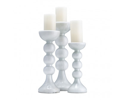 Sagebrook 13" Glass Bubbly Candle Holder - White Enam