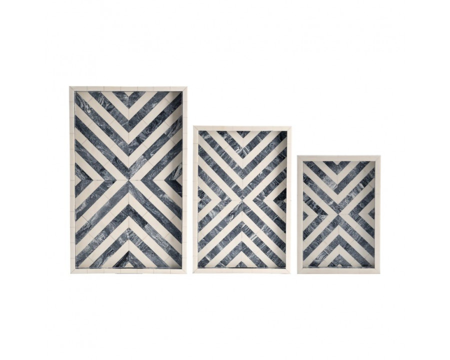 Sagebrook 13"/18"/24" Resin Chevron Trays (Set Of 3) - Gray/White