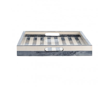 Sagebrook 13"/18"/24" Resin Striped Trays (Set Of 3) - Gray/White