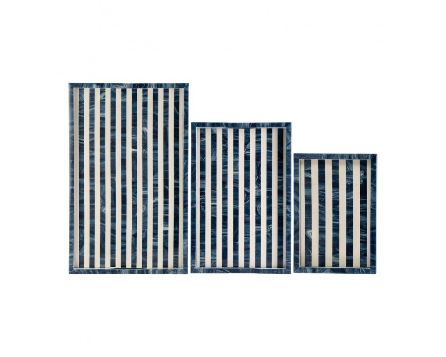 Sagebrook 13"/18"/24" Resin Striped Trays (Set Of 3) - Blue/White