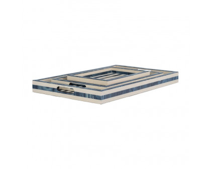 Sagebrook 13"/18"/24" Resin Striped Trays (Set Of 3) - Blue/White