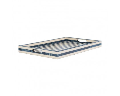 Sagebrook 13"/18"/24" Resin Striped Trays (Set Of 3) - Blue/White