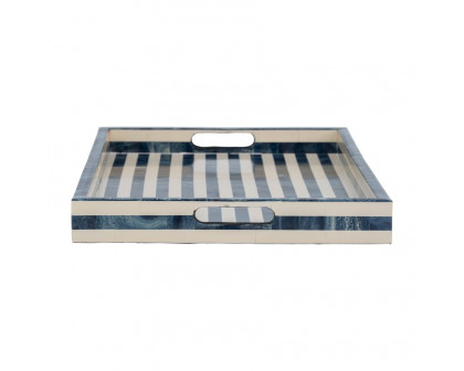 Sagebrook 13"/18"/24" Resin Striped Trays (Set Of 3) - Blue/White