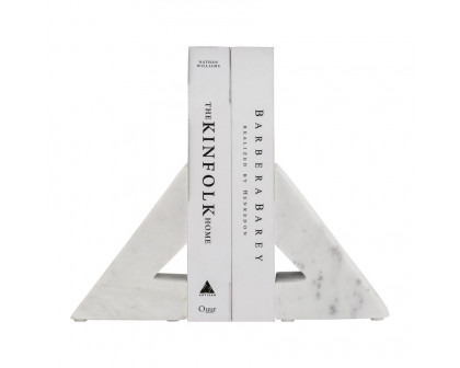 Sagebrook - 6" Marble Right Triangle Bookends (Set Of 2) in White