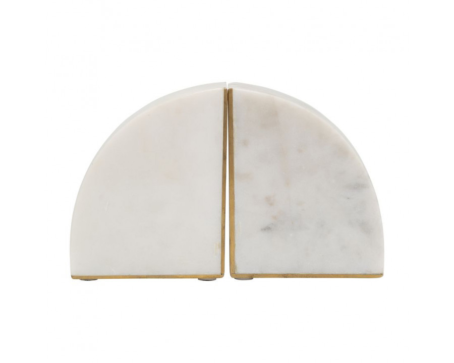 Sagebrook - 5" Marble Pie Bookends (Set Of 2) in White