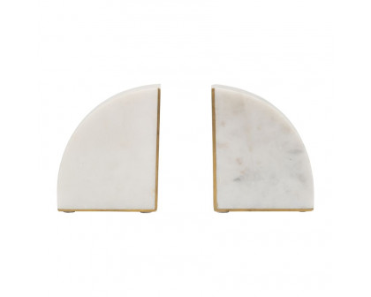 Sagebrook - 5" Marble Pie Bookends (Set Of 2) in White