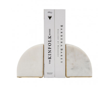 Sagebrook - 5" Marble Pie Bookends (Set Of 2) in White