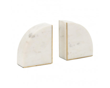 Sagebrook - 5" Marble Pie Bookends (Set Of 2) in White