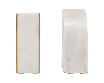 Sagebrook - 5" Marble Pie Bookends (Set Of 2) in White