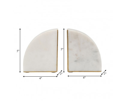 Sagebrook - 5" Marble Pie Bookends (Set Of 2) in White