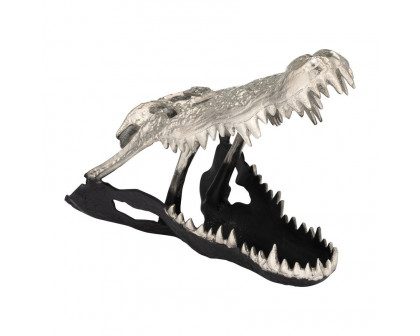 Sagebrook 11" Metal Alligator Skull - Nickle/Black