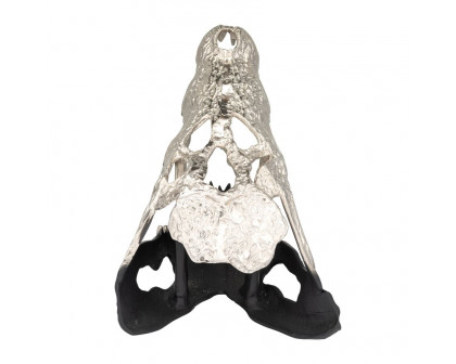 Sagebrook 11" Metal Alligator Skull - Nickle/Black