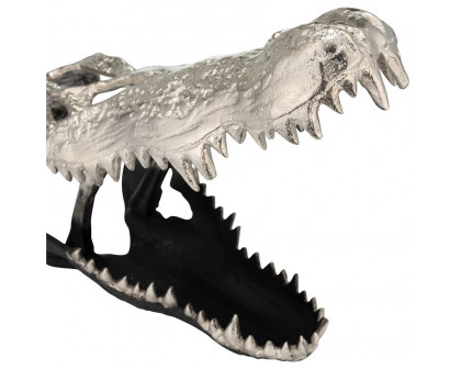 Sagebrook 11" Metal Alligator Skull - Nickle/Black