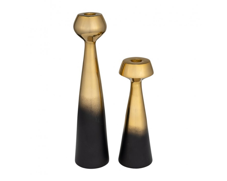 Sagebrook - 9"/13" Metal Ombre Candle Stands (Set of 2) in Black/Gold