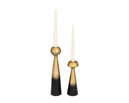 Sagebrook - 9"/13" Metal Ombre Candle Stands (Set of 2) in Black/Gold