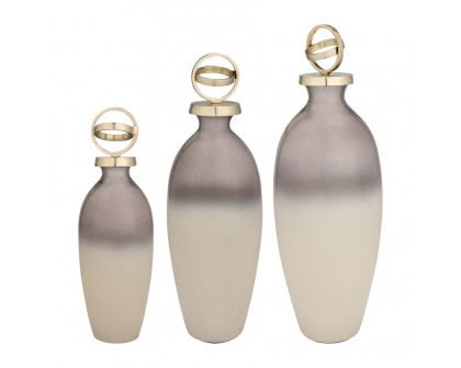 Sagebrook 16" Glass Bottle With Sphere Lid - White/Gold