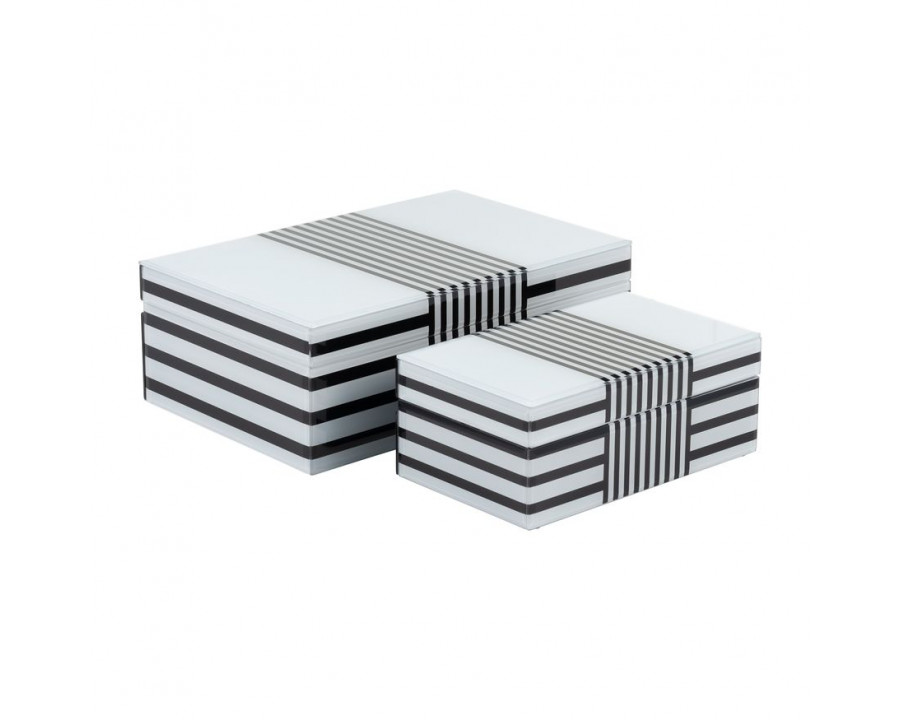 Sagebrook 8"/11" Wood Striped Boxes (Set Of 2) - Black/White