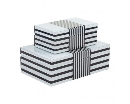 Sagebrook 8"/11" Wood Striped Boxes (Set Of 2)