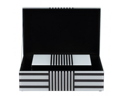 Sagebrook 8"/11" Wood Striped Boxes (Set Of 2) - Black/White