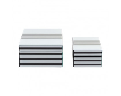 Sagebrook 8"/11" Wood Striped Boxes (Set Of 2) - Black/White