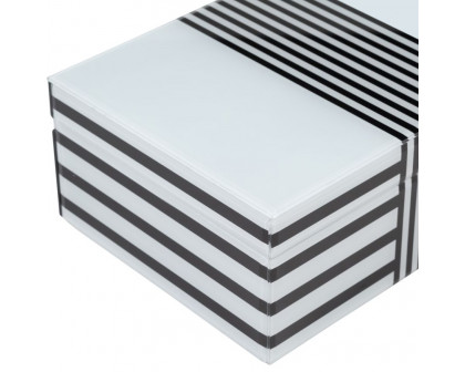 Sagebrook 8"/11" Wood Striped Boxes (Set Of 2) - Black/White