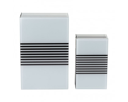 Sagebrook 8"/11" Wood Striped Boxes (Set Of 2) - Black/White