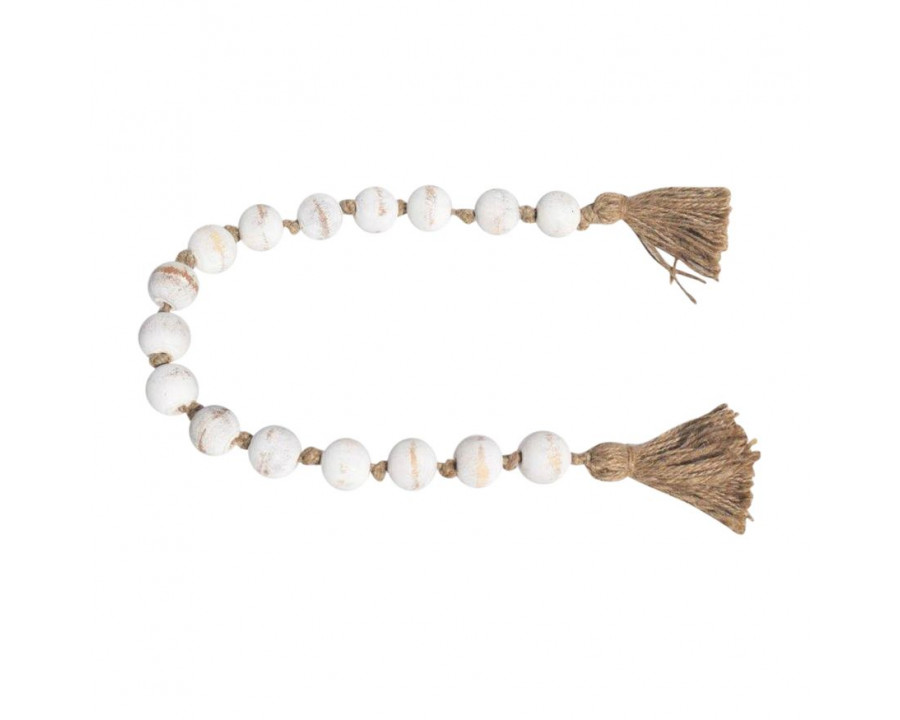 Sagebrook 32" Wood Bead Garland - White Wash