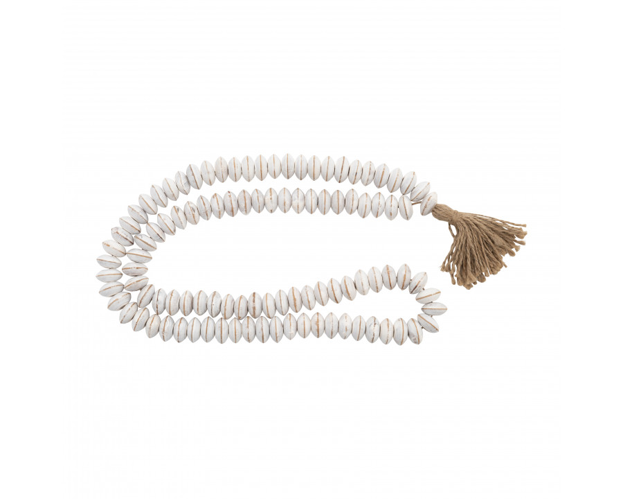 Sagebrook - 30" Wood Double Flat Beads Garland in White