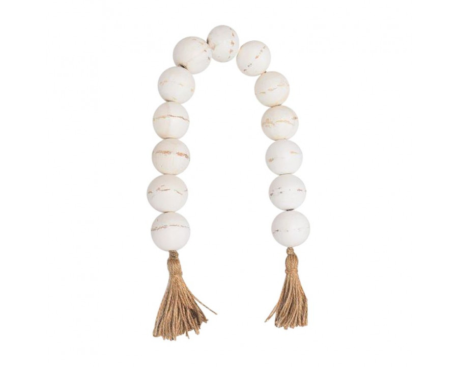 Sagebrook 32" Wood Large Beaded Garland With Tassel - White Wash