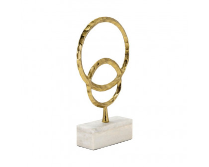 Sagebrook 17" Metal/Marble Double Ring Accent - Gold