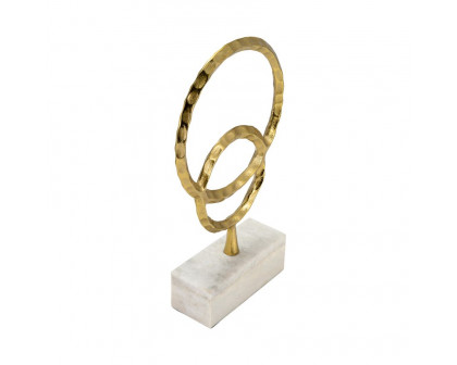 Sagebrook 17" Metal/Marble Double Ring Accent - Gold