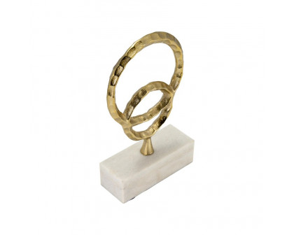 Sagebrook 12" Metal/Marble Double Ring Accent - Gold