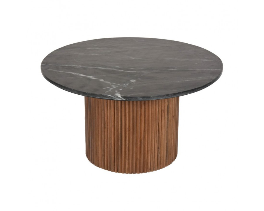 Sagebrook Wood/Marble Reeded Coffee Table - Brown/Black