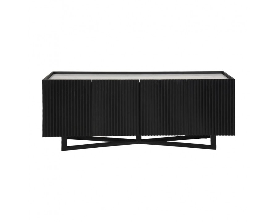 Sagebrook Wood/Marble 4-Door Fluted Sideboard - Black