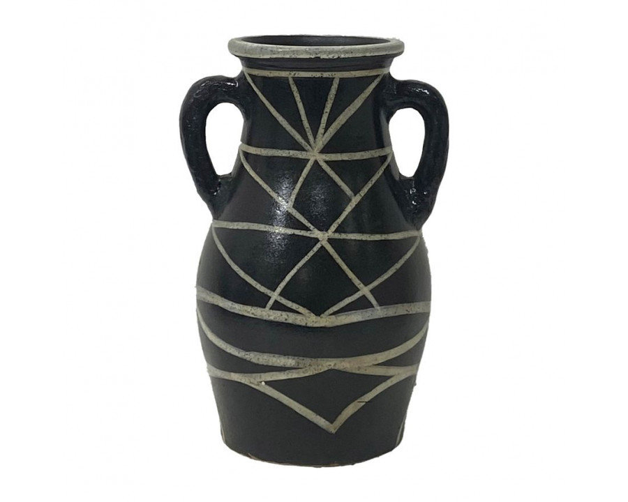 Sagebrook 14" Terracotta Modern Eared Vase - Black