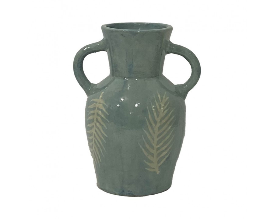 Sagebrook 11" Terracotta Leaf Eared Vase - Mint