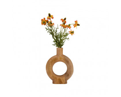 Sagebrook 10" Wood Donut Shaped Vase - Brown