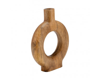 Sagebrook 12" Wood Donut Shaped Vase - Brown