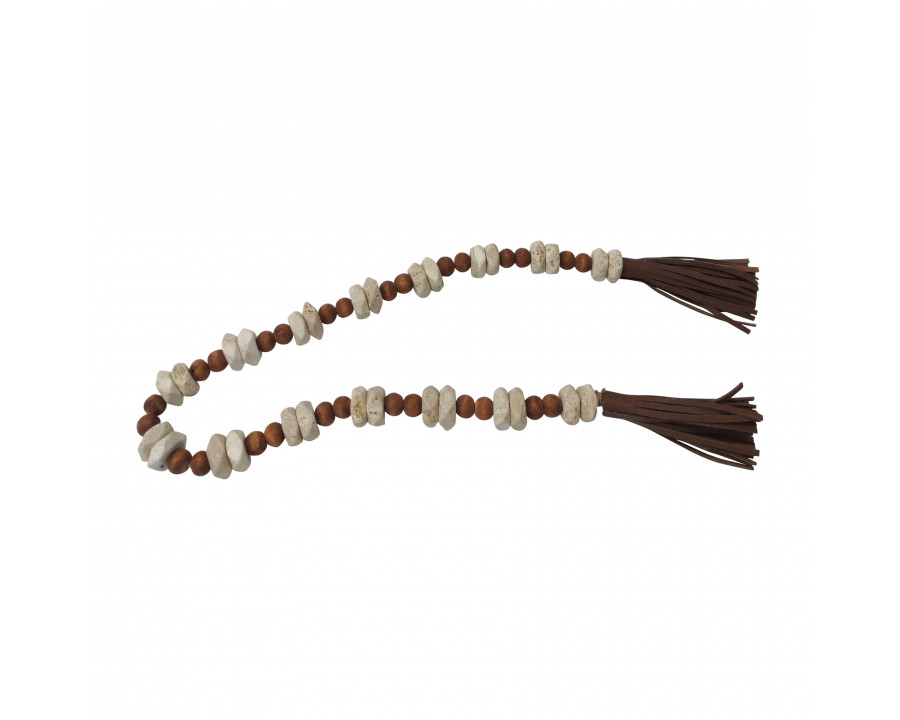 Sagebrook - 26" Wood Travertine Beads Faux Leather in Multi-Color