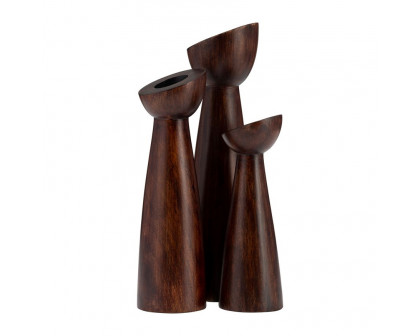 Sagebrook 11" Wood Slanted Candle Holder - Brown