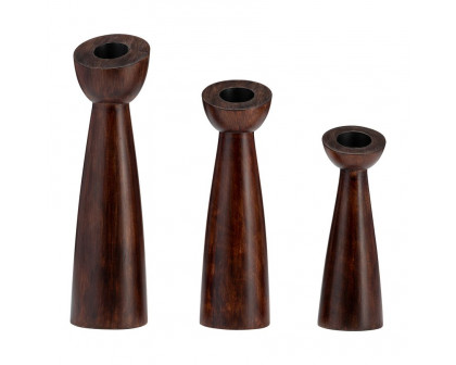 Sagebrook 9" Wood Slanted Candle Holder - Brown