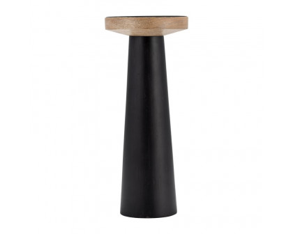 Sagebrook 12" Wood Flat Candle Holder Stand - Black/Natural