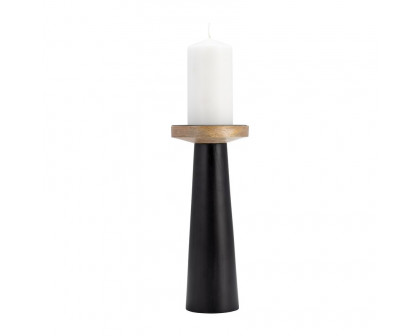 Sagebrook 12" Wood Flat Candle Holder Stand - Black/Natural