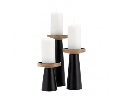 Sagebrook 12" Wood Flat Candle Holder Stand - Black/Natural