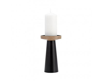 Sagebrook 9" Wood Flat Candle Holder Stand - Black/Natural