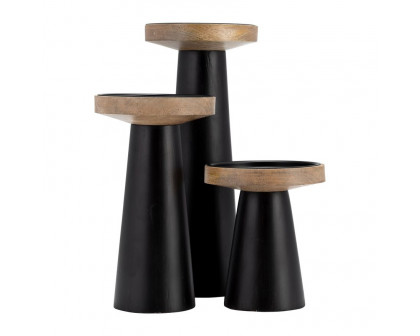 Sagebrook 9" Wood Flat Candle Holder Stand - Black/Natural