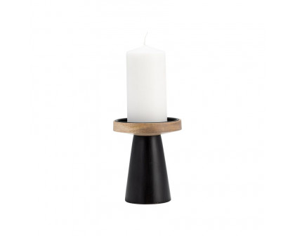 Sagebrook 6" Wood Flat Candle Holder Stand - Black/Natural