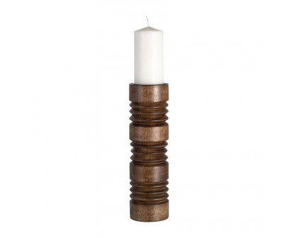 Sagebrook 14" Wood Accordion Candle Holder - Brown