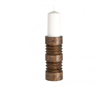 Sagebrook 10" Wood Accordion Candle Holder - Brown